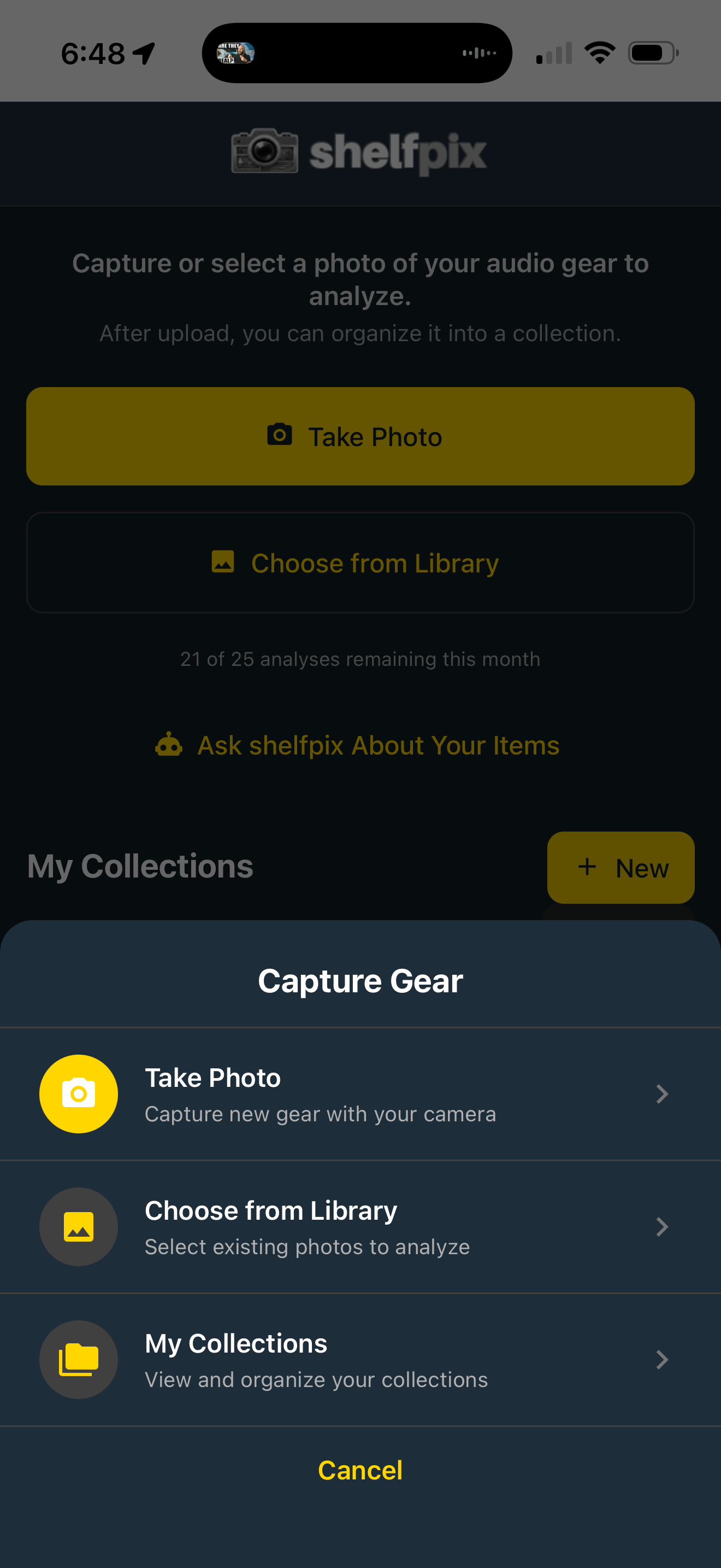 shelfpix capture screen
