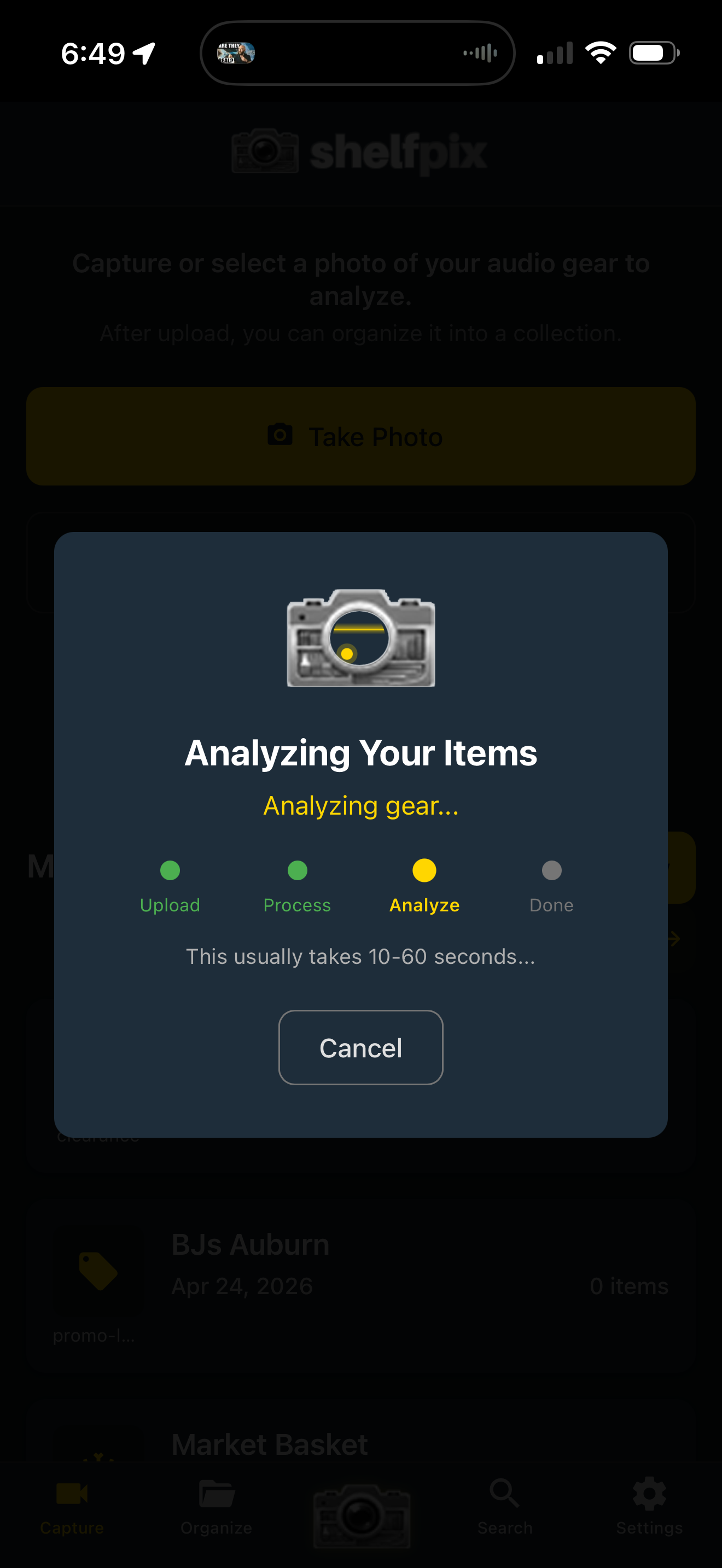 shelfpix analyze screen