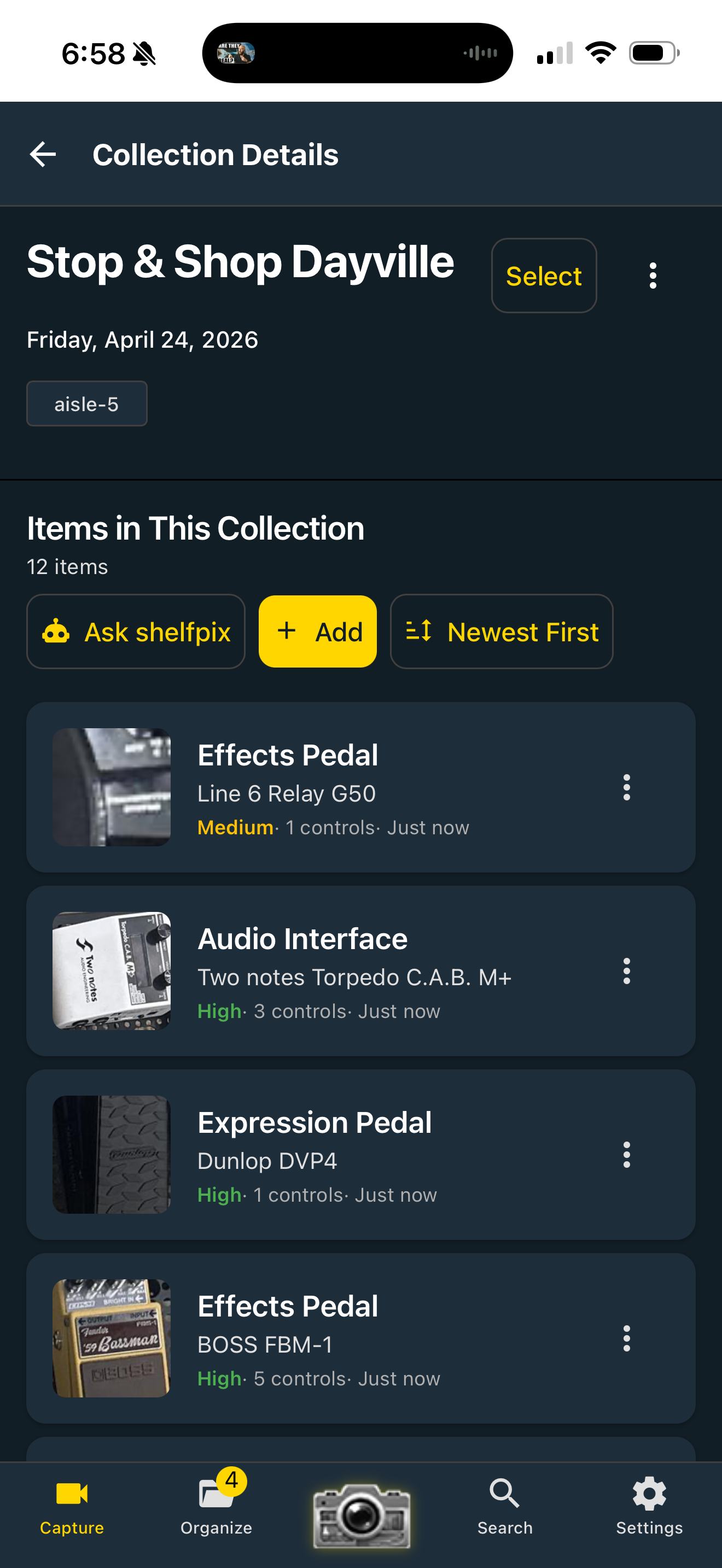 shelfpix inventory screen